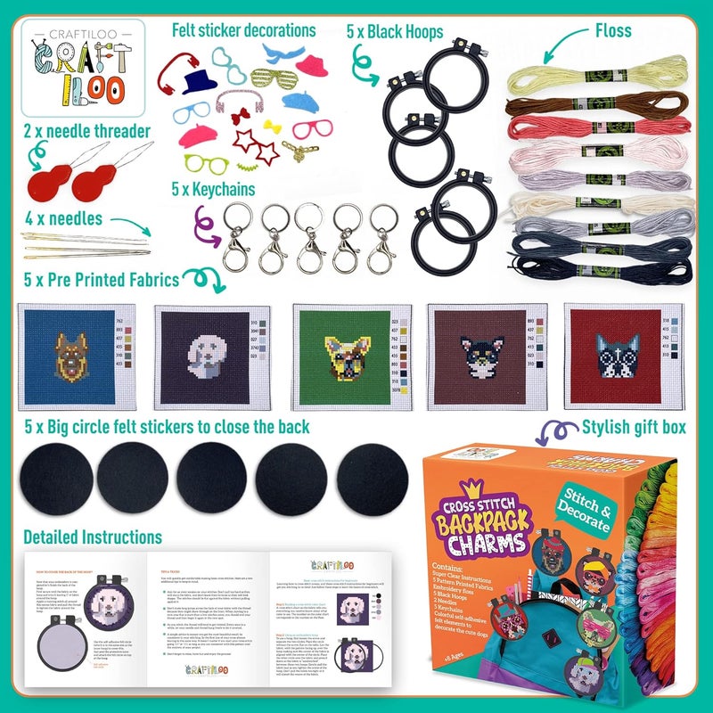 CRAFTILOO Dogs Cross Stitch Kits for Beginners. 5 Stamped Cross Stitch Kits for Kids.Needlepoint Kits for Beginners. Embroidery Kit for Kids. Crossstitch Kit for Beginners. (Dogs) - Image 3